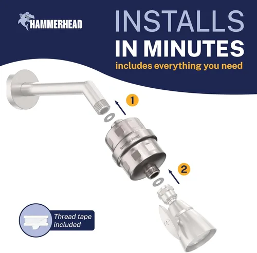 Miniatura 7 de HammerHead Showers® Cabezal de Filtro de Ducha de Metal Sólido – Filtro de Ducha KDF 55, Filtros de Ducha Universales de Alta Presión para Eliminar