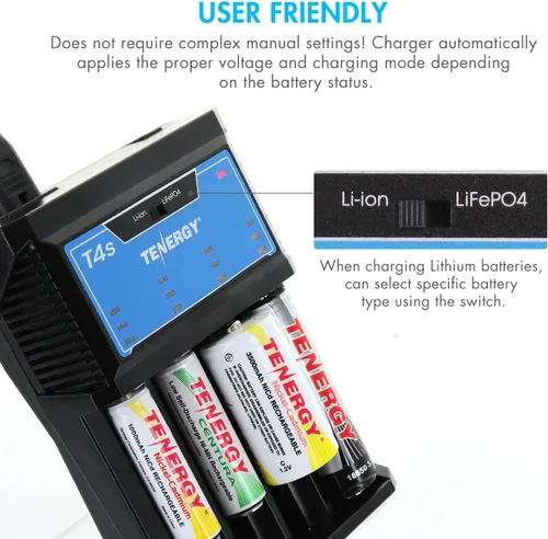 Miniatura 6 de Tenergy Baterías recargables NiMH C y cargador de batería T4s para baterías de iones de litio/NiMH/NiCd AA/AAA/C/18650, paquete de 2 celdas