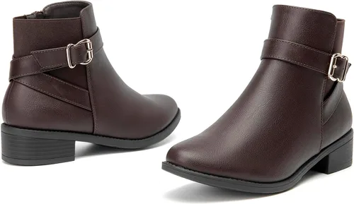 Miniatura 4 de Botines clásicos para mujer, tacón bajo, hebilla y correa, botines de punta redonda para mujer, zapatos de moda