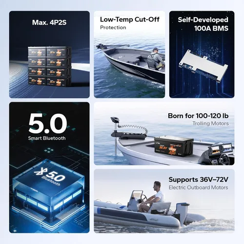 Miniatura 5 de LiTime Batería LiFePO4 de 36V 100Ah OBM Bluetooth con Protección a Baja Temperatura con Cargador de 43.8V 25A, BMS Integrado de 100A, Batería