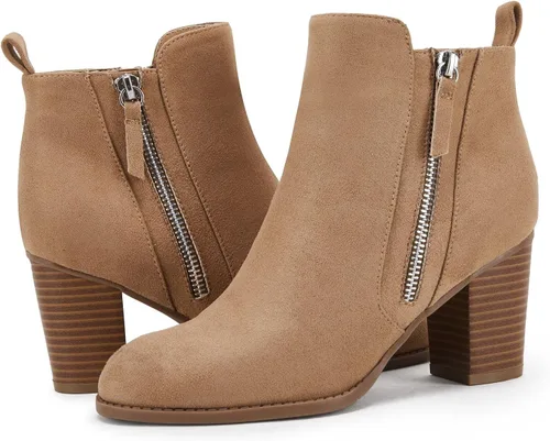 Miniatura 3 de Botines para mujer, tacón grueso, cremallera lateral, puntera puntiaguda, gamuza, para otoño e invierno