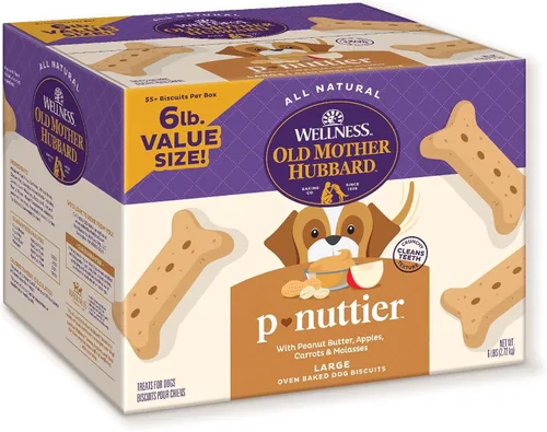 Old Mother Hubbard Wellness P-Nuttier Galletas para Perros, Naturales, Golosinas de Entrenamiento, Sabor a Mantequilla de Maní, Tamaño Grande, (Caja