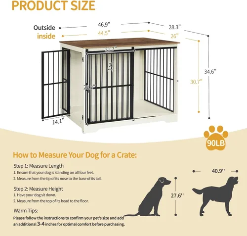 Miniatura 2 de Hzuaneri XXL Mueble de jaula grande para perros, mueble de perrera de interior de 46.9" con puerta de granero, jaula alta de madera para perros
