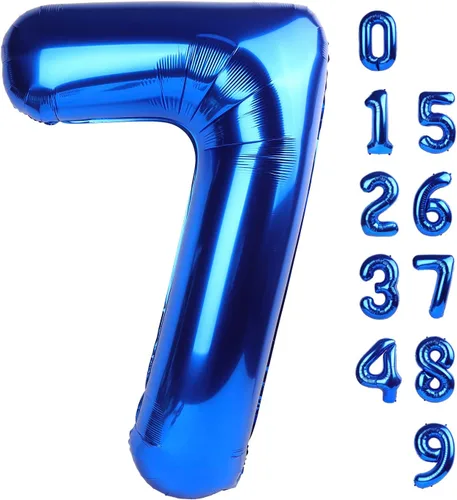 Miniatura 342 de Globos de números de 5 globos de 40 pulgadas, decoraciones de cumpleaños azules para niños y niñas, globos de números azul marino grandes