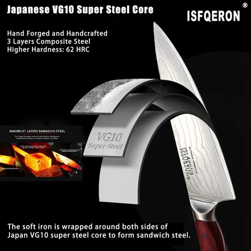 Miniatura 2 de Cuchillo de chef japonés, cuchillo de chef de Damasco de 8 pulgadas, acero inoxidable japonés VG10 de alto carbono, hoja forjada a mano de 67 capas