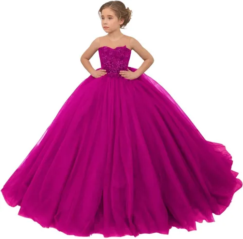Miniatura 10 de Precioso vestido de niña de flores de tul para niños de boda con cuentas princesa sin mangas vestidos de baile