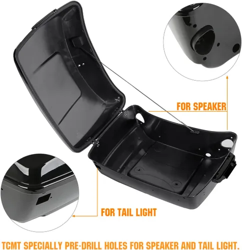 Miniatura 4 de TCMT King - Caja para maletero de motocicleta, almohadilla para respaldo, portaequipajes, altavoces, luces laterales, luz trasera para Harley