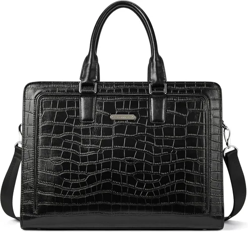 BOSTANTEN Maletín de cuero genuino para mujer, bolso vintage de negocios de 15.6 pulgadas, bolso bandolera para laptop