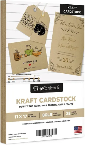 Papel de cartulina marrón Kraft, pesado de 11 x 17 pulgadas para tarjetas de felicitación de negocios e invitaciones, etiquetas de regalo, arte y