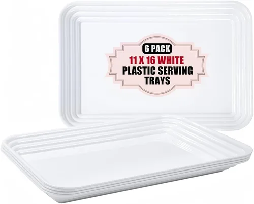 Miniatura 11 de SUT Paquete de 4 bandejas transparentes para servir para entretenimiento, bandejas para servir de 16" x 11" para aperitivos, frutas, galletas