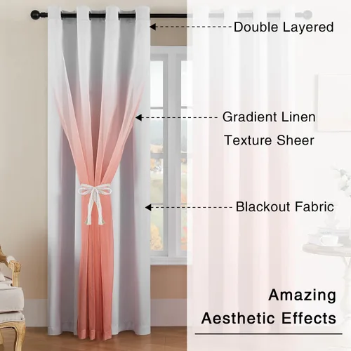 Miniatura 2 de naturetalk Cortinas opacas para oscurecer la habitación con degradado traslúcido, juego de 2 paneles de cortina – Parte superior con ojales