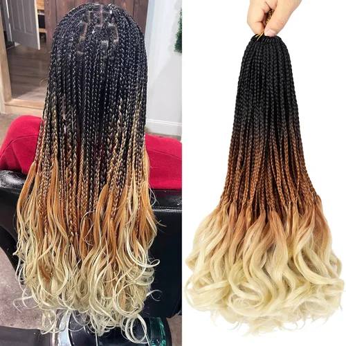Miniatura 22 de Trenzas de ganchillo rizadas francesas de 22 pulgadas, 8 paquetes, trenzas de caja diosa grises para mujeres, de ganchillo pre-trenzadas con Trenzas