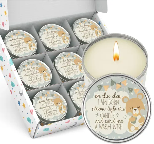 Miniatura 15 de Majestic Zen Juego de regalo de velas para baby shower, paquete de 9 velas de cera de soja perfumadas neutrales, aroma a polvo fresco para bebé, 30
