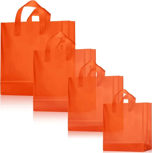 Miniatura 7 de Weewooday 100 bolsas de regalo de plástico esmerilado con asas para pequeñas empresas, bolsas de compras transparentes con parte inferior de cartón