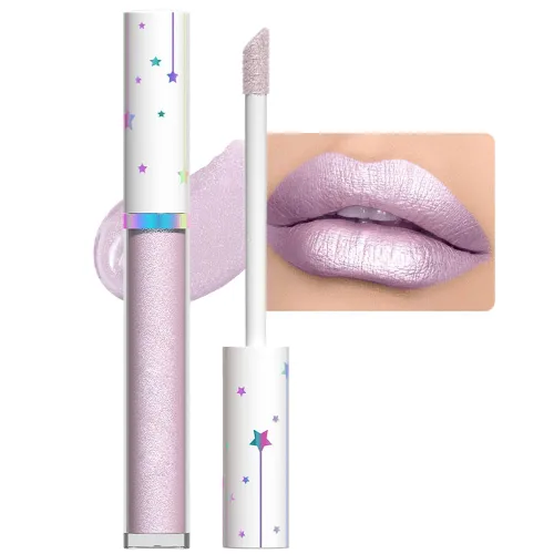 Miniatura 12 de evpct Juego de lápiz labial y brillo de labios 2 en 1 con purpurina color rosa nude metálico brillante para mujeres, de larga duración, impermeable