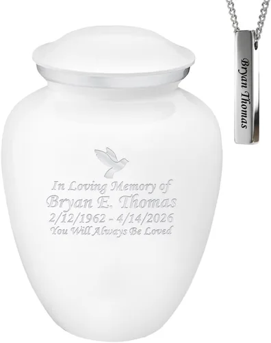 Miniatura 7 de Juego de 6 urnas funerarias decorativas negras y doradas personalizadas/grabadas para cenizas humanas, hombres y mujeres, con 1 urna grande