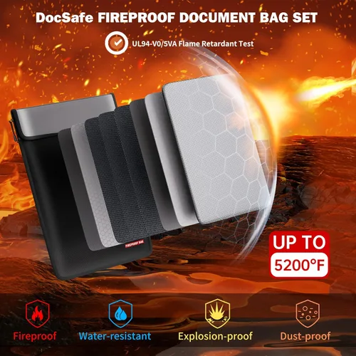 Miniatura 2 de DocSafe Bolsa de Documentos Resistente al Fuego (5200℉) con Estuche de Viaje Organizador Resistente al Fuego, Bolsa de Dinero Segura de 8 Capas