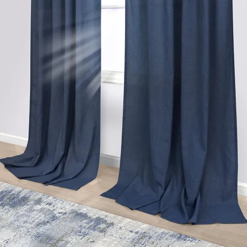 Miniatura 6 de KOUFALL Cortinas de lino azul marino de 84 pulgadas de largo, cortinas transparentes azul oscuro para sala de estar y dormitorio, medianoche