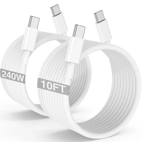 Cable de carga rápida USB C a C de 240 W de largo de 10 pies, cable de carga tipo C a C para Apple iPhone 17 Pro Max/17 Air/16 Pro Max/16 Plus/15