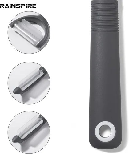 Miniatura 7 de Rainspire Juego de pelador de 3 piezas, pelador giratorio de verduras premium, utensilios de cocina, pelador de patatas, pelador de verduras, Gris