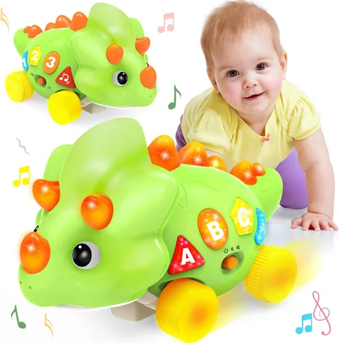 Juguetes Musicales de Dinosaurio para Bebés de 1 Año - Juguetes con Luz para Tiempo Boca Abajo para Recién Nacidos, Juguetes de Gateo para Niños de