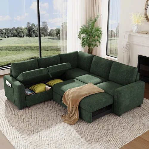 Miniatura 9 de Vesgantti Sofá Seccional con Cama de 88.4" con Cama Extraíble, Sofá Seccional Modular en Forma de L de 5 Asientos con Almacenamiento, Cómodo Sofá