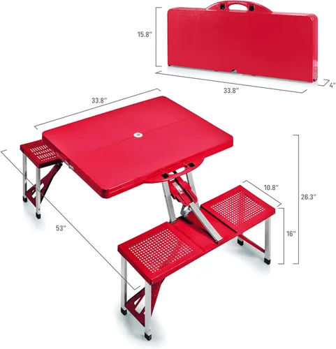 Miniatura 3 de Picnic TIME Coca-Cola - Mesa de picnic plegable con asientos, juego de mesa y banco de aluminio plegable con agujero para paraguas, mesa portátil