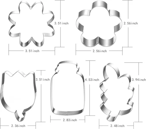 Miniatura 7 de LUBTOSMN Flower and Mason Jar - Juego de 5 cortadores de galletas con diseño de margaritas, tulipanes, hojas de roble y tarro Mason