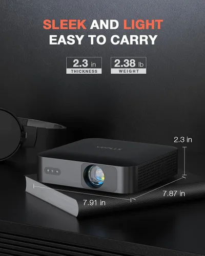 Miniatura 6 de Soporte ajustable de 360° y nativo de 1080P: el mini proyector inteligente más delgado de 1.81 pulgadas con WiFi y Bluetooth