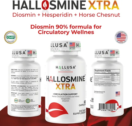 Miniatura 5 de Hallosmine Xtra - Soporte para la circulación y las venas, diosmina hesperidina y castaño de indias 850 mg + crema de piernas gratis, pies