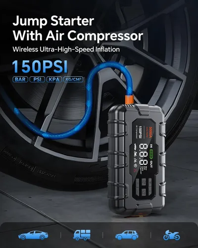 Miniatura 2 de THEKUKU Arrancador de 5000 A, arrancador de batería de coche con compresor de aire para hasta 9.0 L de gas y motor diésel de 8.0 L, caja de arranque