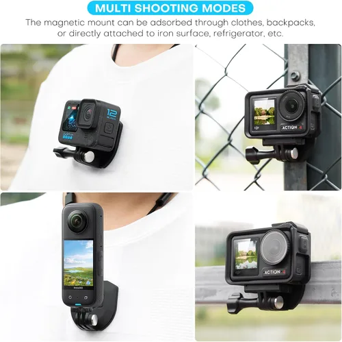 Miniatura 7 de REYGEAK Soporte magnético en el pecho para GoPro, soporte de cuello POV ajustable con doble garra, compatible con GoPro Hero 13/12/11/10/9, DJI