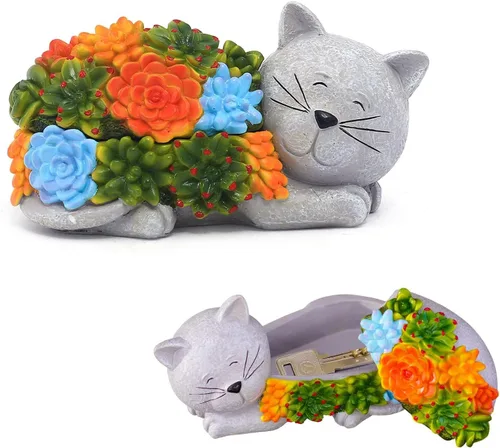 Miniatura 7 de Estatua oculta de llave de tortuga para exteriores, bonita tortuga suculenta oculta una llave decorativa para exteriores, pequeña caja de regalo