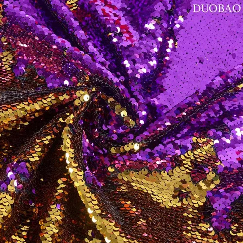 Miniatura 34 de DUOBAO Tela de Lentejuelas Reversibles con Efecto Flip - 0.5 Yarda de Lentejuelas de Sirena de Morado a Dorado, Material de Costura Brillante DIY