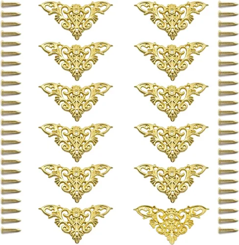 Cubierta decorativa de borde para muebles, protector de esquina tallado de metal antiguo para joyero, álbum, libro, gabinete, escritorio, etc. 12 Oro