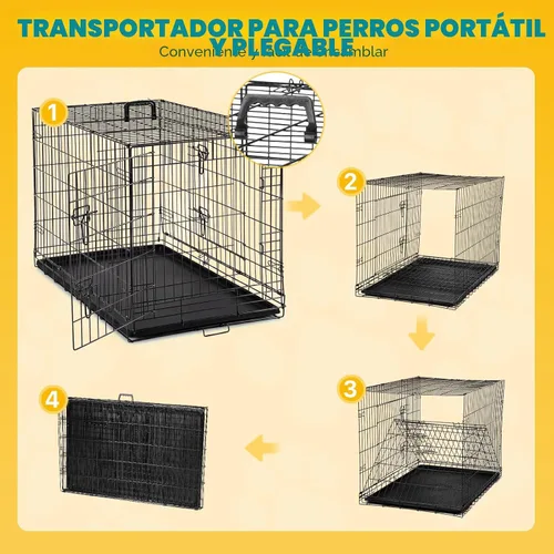 Miniatura 5 de Jaula para perros – Jaula portátil mediana de 36 pulgadas de doble puerta, jaula de alambre de metal para mascotas con bloqueo seguro, bandeja a