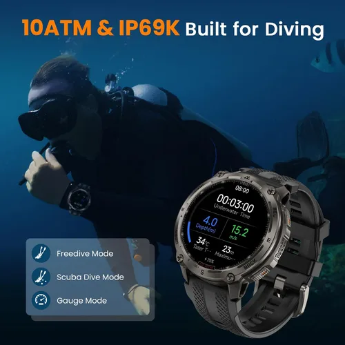 Miniatura 5 de KOSPET Tank T4 Reloj inteligente para hombre, todo de acero inoxidable, GPS de 6 satélites y mapas sin conexión, impermeable 100M 45m de buceo