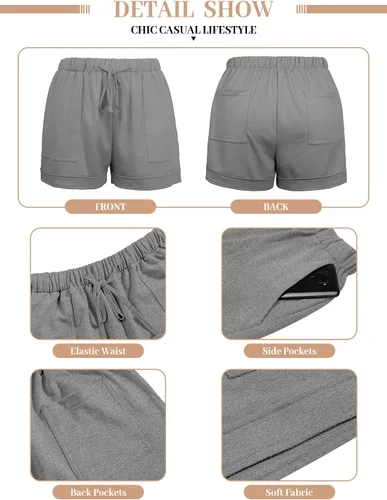 Miniatura 4 de QUEEN PLUS - Pantalones cortos informales para mujer, cómodos, con cintura elástica con cordón y bolsillo