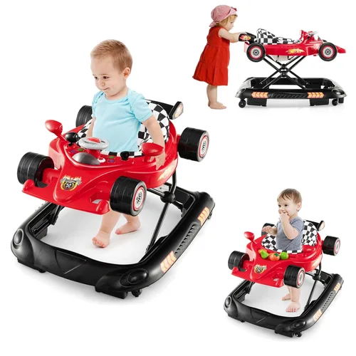 Miniatura 9 de BABY JOY Andador de bebé 4 en 1, caminador de actividad plegable con altura ajustable, música y luces, no se vuelca, andador de empuje para niños
