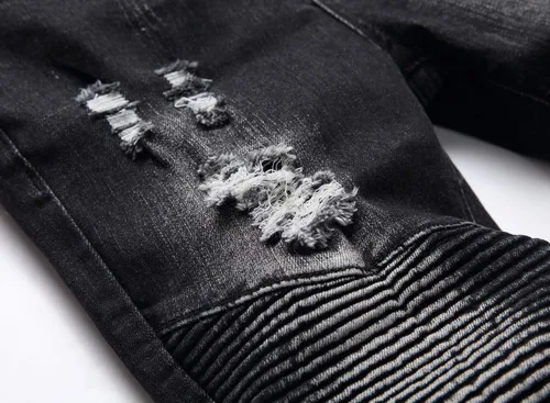 Miniatura 4 de Pantalones de mezclilla de motociclista para niño, ajustados, rasgados, desgastados, elásticos, elegantes y modernos