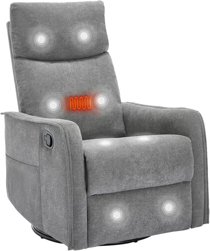 Miniatura 23 de PELUMY Silla Reclinable Mecedora Giratoria 360 para Adultos, Silla Mecedora de Guardería con Calor y Masaje, Silla Reclinable Deslizante para Beige