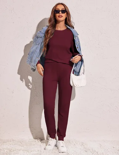 Miniatura 203 de Ekouaer Conjunto de pijama de manga larga para mujer, ropa de dormir suave con cuello redondo y bolsillos