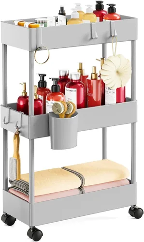 Miniatura 14 de Pipishell Carrito de almacenamiento delgado con ruedas, organizador de baño de 3 niveles y carrito de almacenamiento, carritos rodantes para baño