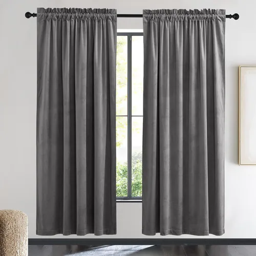 Miniatura 117 de NICETOWN Cortinas opacas de terciopelo extralargas negras de 120 pulgadas de largo para telón de fondo, cortinas de terciopelo con aislamiento Serie