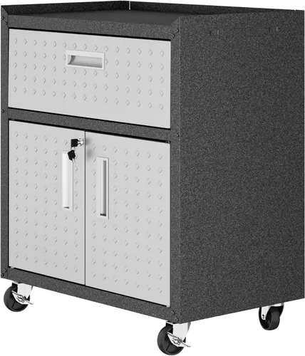 Manhattan Comfort Fortress - Armario móvil de metal texturizado de 31.5 pulgadas con 1 cajón de extensión completa y 2 estantes ajustables,