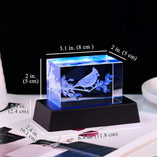Miniatura 3 de YWHL Regalos de cardenal de cristal para mujeres y hombres: Figurina decorativa cardenal rojo grabada en 3D con láser, luz nocturna, regalos