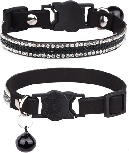 Miniatura 12 de Olmoony - Collares de gato con campana, collar ajustable para gatito, collar de gato para niñas y gatos con diamantes de imitación de terciopelo
