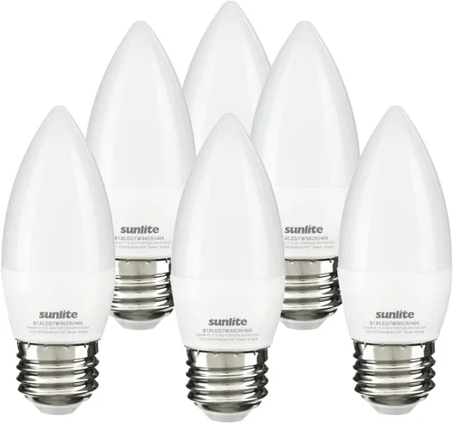 Miniatura 13 de Sunlite foco LED B13 Torpedo decorativo para candelabro, 7 vatios (equivalente a 60 vatios), 500 lúmenes, 120 voltios, regulable, base E26, Energy