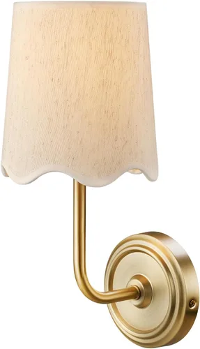 Miniatura 5 de Novogratz x Globe - Aplique de pared de 1 luz, cable rígido o enchufable, latón mate, pantalla de tela blanca, interruptor basculante en línea