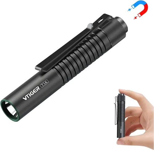 VTIGER T1A Mini Linterna EDC de Bolsillo con Clip, 1300 Lúmenes Linterna Compacta AA Recargable LED Pequeña, Interruptor de Cola Súper Brillante